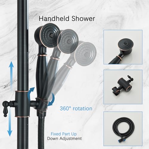 Rain Shower System Oil Rubbed Bronze Outdoor Shower Faucet Set with 8 Inch Rainfall Shower Head Handheld Spray 2 Cross Handles Wall Mounted Bathroom Shower Fixtures Solid Brass - color: Oil Rubbed Bronze, style: Two Modes