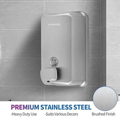 Commercial Soap Dispenser Wall Mount, Stainless Steel, 1 Pack | with Corrosion Proof Lining, Brushed Hand Liquid Sanitizer Dispenser Bathroom
