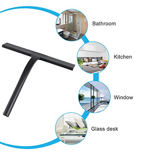 Silicone Shower Squeegee, Black, 9 inch | All-Purpose, For Shower Glass Door, With Hook, Household Cleaner Tool - size: 9 inch(1 hook)
