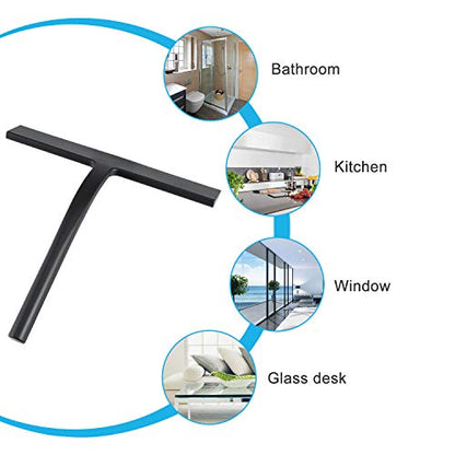 Silicone Shower Squeegee, Black, 9 inch | All-Purpose, For Shower Glass Door, With Hook, Household Cleaner Tool - size: 9 inch(1 hook)
