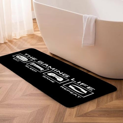 Game Life Large Long Bathroon Runner Rug,Modern Gamer Funny Quote Eat Sleep Game Repeat Kitchen Doormat Home Entry Bedroom Floor Mats,18x48 Inch - size: 18"x48"
