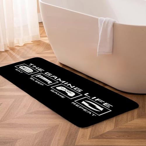 Game Life Large Long Bathroon Runner Rug,Modern Gamer Funny Quote Eat Sleep Game Repeat Kitchen Doormat Home Entry Bedroom Floor Mats,24x60 Inch - size: 24"x60"
