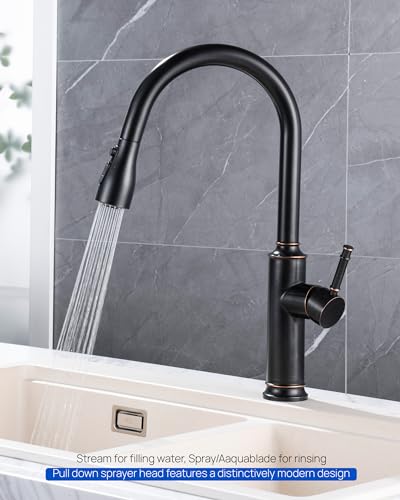Pull Down Kitchen Faucet Sprayer Head Replacement Part, 15 Connectors, 3 Function Pull Out Sink Sprayer Replacement Nozzle, Kitchen Faucet Head Hose Spray Tap Spout,Oil Rubbed Bronze | 15 Connectors, 3 Function Pull Out Sink Sprayer Replacement Nozzle Par