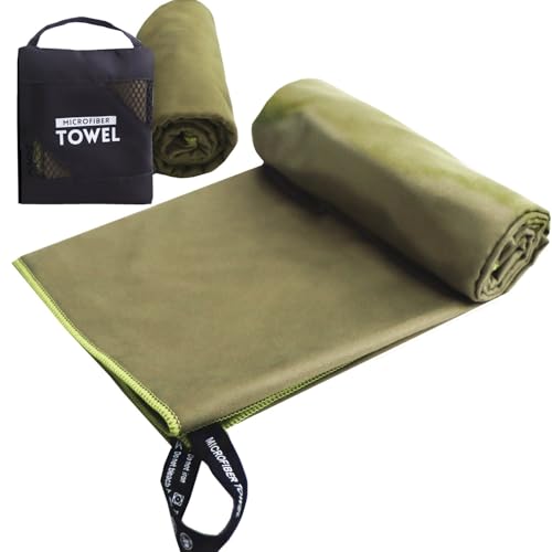 Microfiber Towel ( 30 x 60 Inches) Camping Towels Fast Drying, Travel Towel Lightweight, Oversized Beach Towels Quick Dry for Travel, Sports, Gym, Beach, Camping, Swimming, Backpacking (Army Green) - color: Army Green, size: 30" x 60"