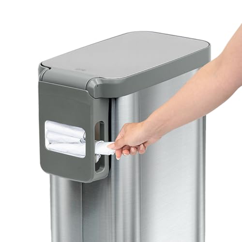 Glad Slim Trash Can with Clorox Odor Protection - Narrow Kitchen Garbage Bin with Soft Close Lid, Step On Foot Pedal and Waste Bag Roll Holder, All Stainless, 12 Gallon/45 Liter - color: All Stainless