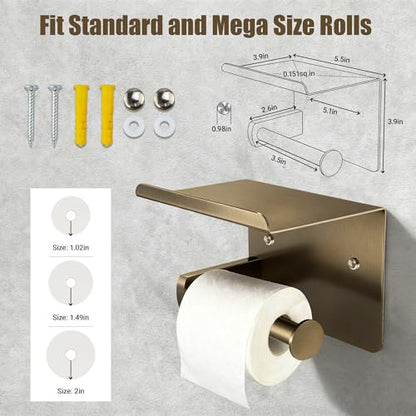 Bronze Toilet Paper Holder with Shelf, SUS304 Stainless Steel Rustproof Wall Mount Toilet Paper Roll Holder, Screw Bathroom Toilet Paper Holder for Kitchen, Washroom, RV - color: Bronze