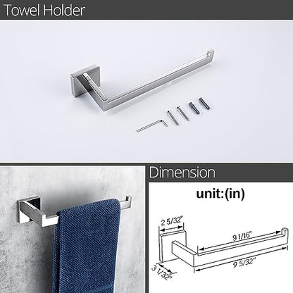 BAGNOLUX Bathroom Hardware Set 4 Pieces, Bath Towel Holder Set SUS304 Stainless Steel, Towel Bar Rack Set for Wall Mounted, Square Bathroom Accessories Set Fixture Heavy Duty Polished Chrome - color: Polished Chrome