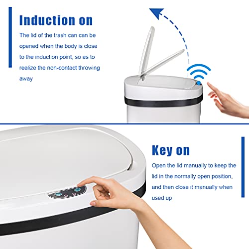 13 Gallon Stainless Steel Trash Can with Lid,Touch Free Automatic Kitchen Trash Can,Fingerprint-Resistant Soft Close Lid Garbage Can, 50L Large Capacity Garbage Can for Kitchen Home Office(White) - color: White