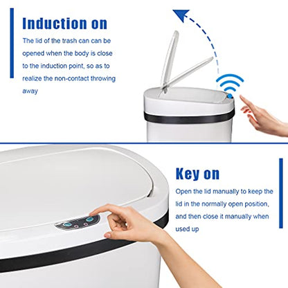 13 Gallon Stainless Steel Trash Can with Lid,Touch Free Automatic Kitchen Trash Can,Fingerprint-Resistant Soft Close Lid Garbage Can, 50L Large Capacity Garbage Can for Kitchen Home Office(White) - color: White