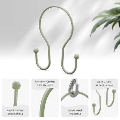 AmazerBath Shower Curtain Hooks Sage Green Shower Curtain Rings, Simple Double Hook Shower Curtain Hooks Rust Proof, Smooth Sturdy Metal Shower Hooks for Shower Curtain Rod, 12 Pcs Shower Rod Hooks - color: Sage Green, style: Minimalist - Double Shower Ho
