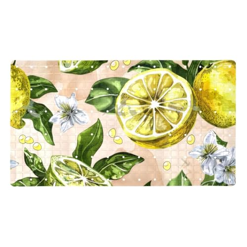 Bathtub Mats for Shower Tub, Watercolor Seamless Pattern with Lemon Anti-Slip Bath Mats for Inside Tub, Bathroom Shower Mats with Drain Holes and Suction Cups - color: Multi 07