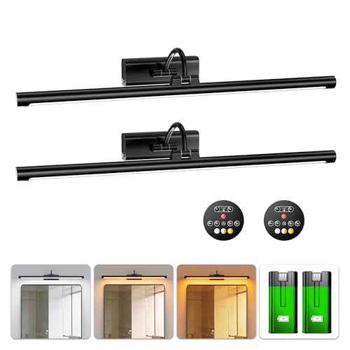 Modern Bathroom Vanity Light 24 inch Bathroom Light Fixture Black 2Pack | 10000mAh with 2 Detachable Rechargeable Battery, 500LM Dimmable, 3CCT with Remote Control, Vanity Light for Bathroom Mirror - color: Black, size: 2 Pack with Replaceable Battery