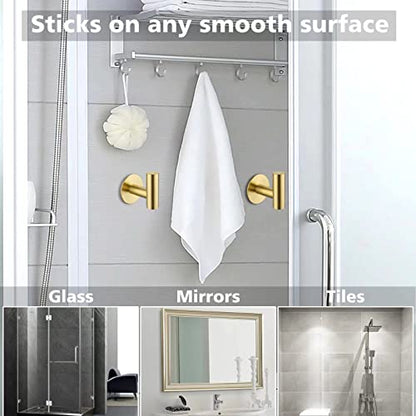 Bntuk Adhesive Towel Hooks, Heavy Duty Wall Hooks Stainless Steel Waterproof Shower Towel Hooks - 4 Pack, Gold - color: Gold, size: 4 Pack