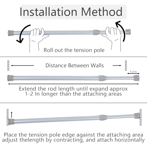 Spring Curtain Tension Rods, 1 Pcs Cupboard Bars Shower Rods 16 to 28 Inches Adjustable Extension Rod for Bathroom Window Closet Wardrobe Bar DIY Projects (Silver, 16-28 in-1 Pcs) - color: Silver, size: 16-28"-1Pcs