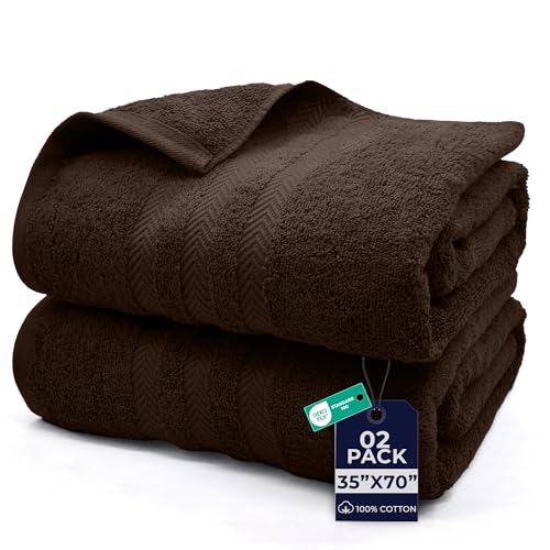 DAN River 2 Pack Bath Sheets Extra Large 35x70, Large Bath Towels for Adults, XL Oversized Heavy Duty Towel Set, 600 GSM 100% Ring Spun Cotton, Soft Quick Dry, Brown - color: Brown, size: Bath Sheet 35x70" (PK 2)