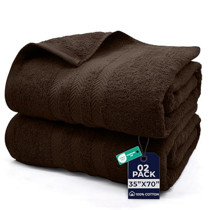DAN River 2 Pack Bath Sheets Extra Large 35x70, Large Bath Towels for Adults, XL Oversized Heavy Duty Towel Set, 600 GSM 100% Ring Spun Cotton, Soft Quick Dry, Brown - color: Brown, size: Bath Sheet 35x70" (PK 2)