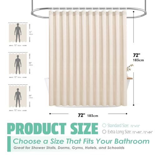 Natural Linen Textured Shower Curtain Set with Hooks, Beige Boho Farmhouse Bath Shower Curtains for Bathroom Neutral Cloth, Hotel Luxury, Weighted, 72W x 72L, Cream - color: Cream | With Hooks, size: 72"W x 72"L (Pack of 1)