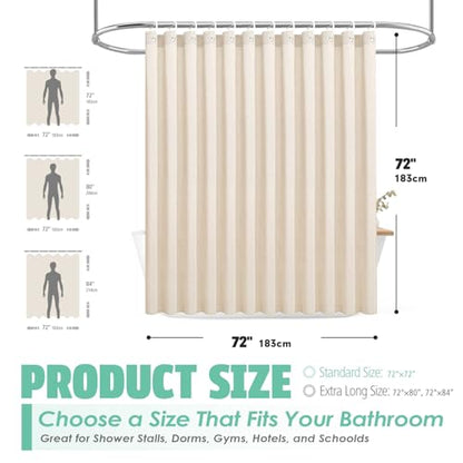Natural Linen Textured Shower Curtain Set with Hooks, Beige Boho Farmhouse Bath Shower Curtains for Bathroom Neutral Cloth, Hotel Luxury, Weighted, 72W x 72L, Cream - color: Cream | With Hooks, size: 72"W x 72"L (Pack of 1)
