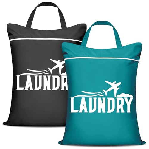 2 Pcs Large Travel Laundry Bag - Washable Waterproof Wet Bag for Dirty Clothes, Swimsuit, Workout, Gym, Swimming Pool, Yoga, College Dorm (Black+Blue) - color: Black+Blue