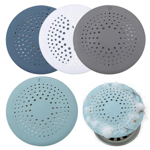 4 Packs Round Hair Drain Catcher, Silicone Drain Cover with Suction Cups, Durable Shower Drain Hair Catcher for Bathroom, Bathtub, Kitchen, Easy to Clean Hair Catcher