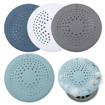 4 Packs Round Hair Drain Catcher, Silicone Drain Cover with Suction Cups, Durable Shower Drain Hair Catcher for Bathroom, Bathtub, Kitchen, Easy to Clean Hair Catcher