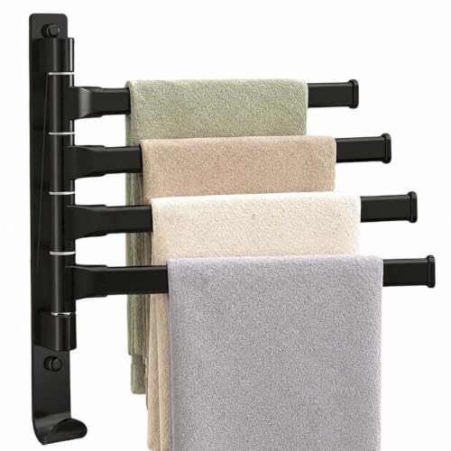 2-5 Arms Swivel Towel Rack Bath Towel Holder with Hook Swing Arm Towel Rack Wall Mount for Bathroom Kitchen-Black 4Arm - color: Black, size: 4-arm