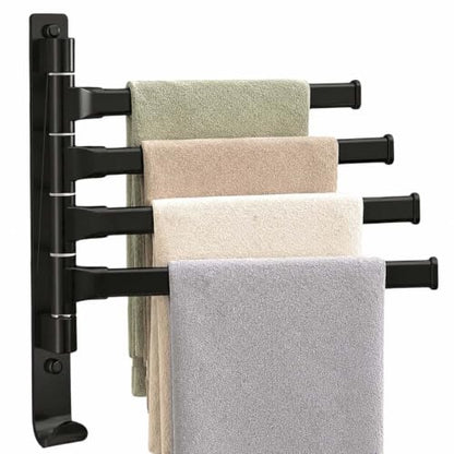 2-5 Arms Swivel Towel Rack Bath Towel Holder with Hook Swing Arm Towel Rack Wall Mount for Bathroom Kitchen-Black 4Arm - color: Black, size: 4-arm