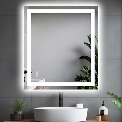 Hivone 32"X36" LED Bathroom Mirror with Lights, Anti-Fog, Dimmable, Backlit + Front Lit, Smart Bathroom Vanity Mirror, Memory Function, Shatterproof, Tempered Glass (Horizontal/Vertical) - size: 32"L x 36"W