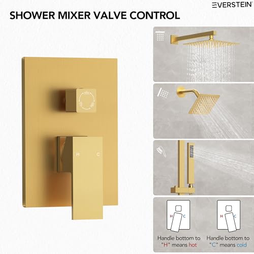 10" High-Pressure Rainfall Shower Faucet with Handheld Spray, Wall Mount Dual Shower Head System with Slide Bar (Brushed Gold) - color: Gold, style: Wall Mount-with Slide Bar