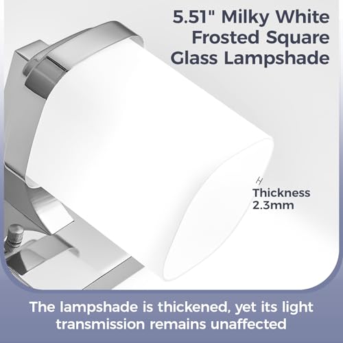 17 Inchs Bathroom Vanity Light, 3-Light Chrome Bathroom Light Fixtures Over Mirror, Bathroom Light Shower Lamp with Milky White Square Glass Shade, Modern Farmhouse Lighting Fixtures - color: Chrome, size: 17 Inch : 3-lights