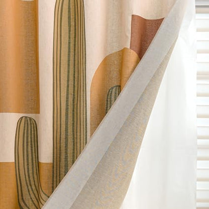 Tropical Cactus Linen Shower Boho Curtain Set with Liner,72" Wx72 L | Double Layer Shower Curtain Waterproof Fabric with Zippered Removable PEVA Liner,Boho Shower Curtain for Bathroom,Free Hooks - color: Orange Cactus
