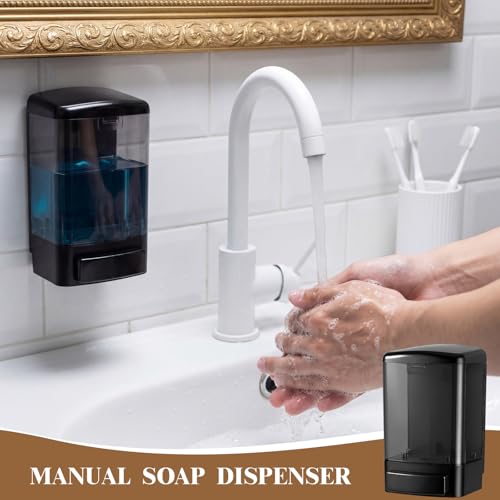 Hushee 4 Pcs Plastic Wall Mounted Soap Dispenser Commercial Manual Soap Containers Wall Dispenser for Kitchen Shower Hotel Liquid Shampoo Gel Chamber (33.8 oz 1000 ml,All Black) - color: All Black, size: 33.8 oz 1000 ml