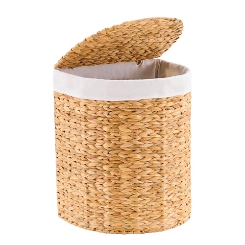 Half Round Wicker Laundry Hamper with Lid and 2 Removable Liner Bags, Handwoven Natural Water Hyacinth Laundry Basket for Dirty Clothes, Natural - color: Natural, size: 90L
