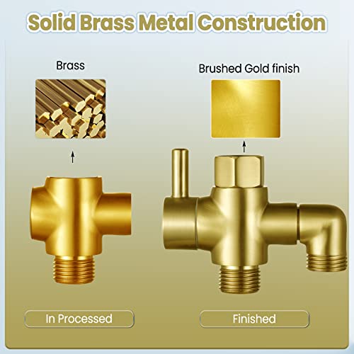 Metal Shower Diverter Valve, YDmeet 3 Way Shower Head Diverter for Handheld Showerhead and Fixed Rainfall Shower Head, Universal G1/2 Bathroom Shower System Replacement Part, Brushed Gold - color: Brushed Gold