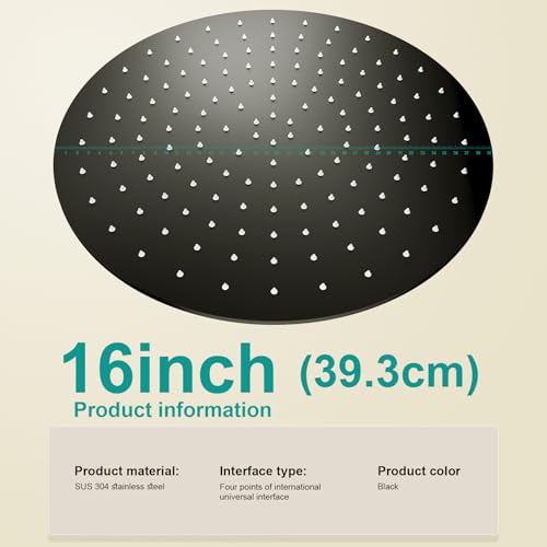 All Metal Rain Shower Head - Heavy Duty Stainless Steel, Easy Install, High Water Flow, Ultra-Thin Modern Design for Bathroom (D-Matte Black, 16) - color: D-Matte Black, size: 16