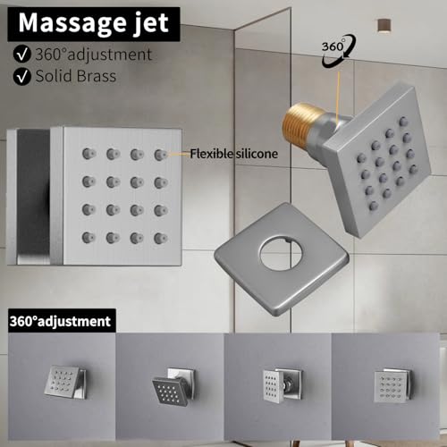 Bathroom Shower System Ceiling 14x20 Inch Shower Head, Spray With Handle, 6 PCS Body Jet And Handheld, Temperature Display Shower Faucet Set (Brushed Nickel) - color: Brushed Nickel
