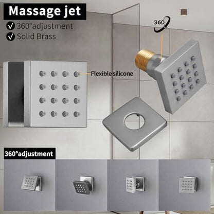 Bathroom Shower System Ceiling 14x20 Inch Shower Head, Spray With Handle, 6 PCS Body Jet And Handheld, Temperature Display Shower Faucet Set (Brushed Nickel) - color: Brushed Nickel