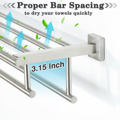 Alise Double Towel Rack for Bathroom Wall Mounted 20 Inch,Brushed Nickel | Bathroom Tower Holder Towel Shelf with Double Towel Bars,SUS304 Stainless Steel Towel Rack with Shelf - color: Brushed Nickel, size: 500mm/20-Inch(Double Bars)