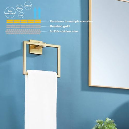 KOKOSIRI Hand Towel Ring Shower Towel Hanger Holder Bath Towel Holder Bathroom Lavatory Stainless Steel Wall Mount, Brushed Gold, B3004BG - color: Brushed Gold, size: 1 Pack
