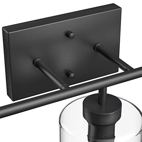 Aipsun 3 Lights Black Vanity Light Fixtures Over Mirror with Clear Glass Shades Industrial Wall Light Fixture for Bathroom(Exclude Bulb) - size: 24.4 inch