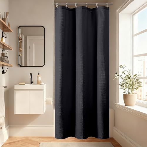 Aiyufeng Waterproof Fabric Shower Curtains for Bathroom，Dot Like Embossed Textured Soft Polyester Cloth Stall Shower Curtain，Hotel Luxury Quality Machine Washable，36Wx72L，Black - color: Black, size: 36"W x 72"L (Pack of 1)