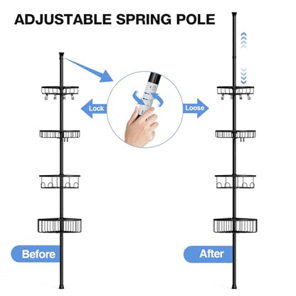 Corner Shower Caddy Tension Pole: Stainless Steel Rustproof 4-Tier Shower Organizer - 47-121 inch Adjustable Bathroom Shelves for Bathtub Shampoo Storage - Tension Rod Floor Standing Bath Rack - Black - style: A Style-Black