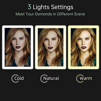 FUNTOUCH Rechargeable Portable Makeup Mirror with 72 LED Lights 1X/5X | Travel Lighted 1X/5X Magnification, 3 Color Lighting,Dimmable Touch Screen, Tabletop Folding Cosmetic Lights - color: Bright White