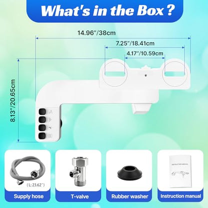 Ultra Thin Non-Electric Bidet Attachment with Dual Self-Cleaning Nozzles | Adjustable Water Pressure, One Click Detach, Fits Most Toilets, Cold Water, Rotate Button Control,White,Square