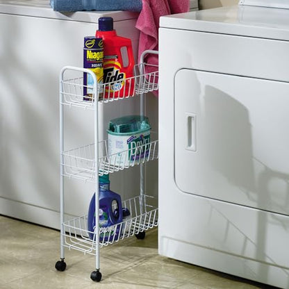 Household Essentials 05121 Slim Line 3-Tier Metal Storage Cart | Laundry Room Rolling Organizer | White - style: 7" White - Basic