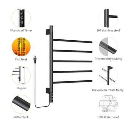 Z&Zhanle Heated Towel Racks for Bathroom - Warmers Rotating Electric Warmer with Built - in Timer, Hard-Wired/Plug-in,Whitek (Black) - color: Black