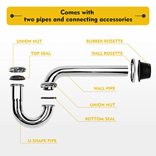 Stainless Steel P-Trap - 1 1/4 Inch Bathroom Basin Sink Waste Trap with Reducing Washer, Chrome Finish, Silver - color: Silver