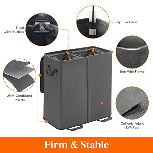 Lifewit Double Laundry Hamper with Lid and Removable Laundry Bags, Large Collapsible 2 Dividers Dirty Clothes Basket with Handles for Bedroom Laundry Room Closet Bathroom College, 136L Black - color: Black, size: 136L