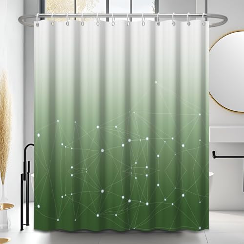 Green and White Ombre Shower Curtain, Cloth Waterproof Geometric Shower Curtains Set for Bathroom, Machine Washable Bathroom Curtain with 10 Hooks, 60x72 Inches - color: Ombre Geometric - Green, size: 60"W x 72"L (Pack of 1)
