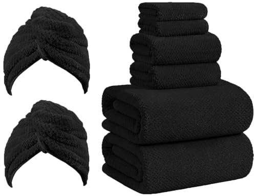 8 Piece Bath Towel Set,Extra Large Bath Sheets 35"x70"-Black | Super Soft Microfiber, Lint Free & Quick Dry Towels for Bathroom,Gym,Hotel–2 Bath,2 Hair,2 Hand,2 Washcloths - color: Black, size: 8Piece Towel Set